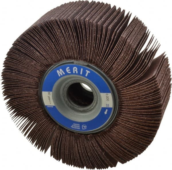 Merit Abrasives - 6" Diam, 80 Grit Aluminum Oxide Unmounted Flap Wheel - 1" Hole, 2" Wide, Coated, Medium Grade, 6,000 Max RPM , Cloth Backing - Exact Tooling
