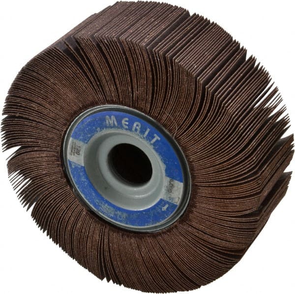 Merit Abrasives - 6" Diam, 120 Grit Aluminum Oxide Unmounted Flap Wheel - 1" Hole, 2" Wide, Coated, Fine Grade, 6,000 Max RPM , Cloth Backing - Exact Tooling
