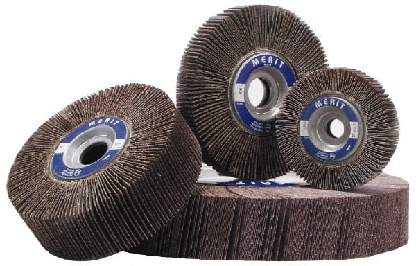 Merit Abrasives - 3-1/2" Diam, 60 Grit Aluminum Oxide Unmounted Flap Wheel - 5/8" Hole, 1-1/2" Wide, Coated, Medium Grade, 30,,000 Max RPM , Cloth Backing - Exact Tooling