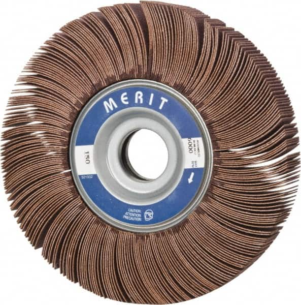 Merit Abrasives - 6" Diam, 150 Grit Aluminum Oxide Unmounted Flap Wheel - 1" Hole, 1" Wide, Coated, Very Fine Grade, 6,000 Max RPM , Cloth Backing - Exact Tooling