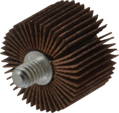 Merit Abrasives - 1" Diam x 5/8" Face Width, Fine Aluminum Oxide Coated Mounted Flap Wheel - 1/4-20 Threaded Mount, 120 Grit, Cloth Backing, 30,000 Max RPM - Exact Tooling