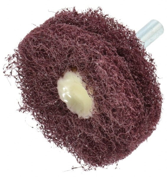 Merit Abrasives - 2" Diam, Medium Mounted Scrubber Buffing Wheel - 2 Ply, Medium Grade, 1/4" Shank Diam, 12,000 RPM - Exact Tooling