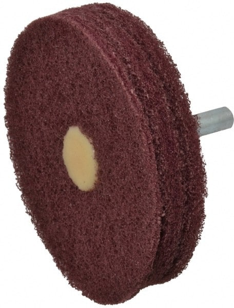 Merit Abrasives - 3" Diam, Medium Mounted Scrubber Buffing Wheel - 3 Ply, Very Fine Grade, 1/4" Shank Diam, 8,000 RPM - Exact Tooling