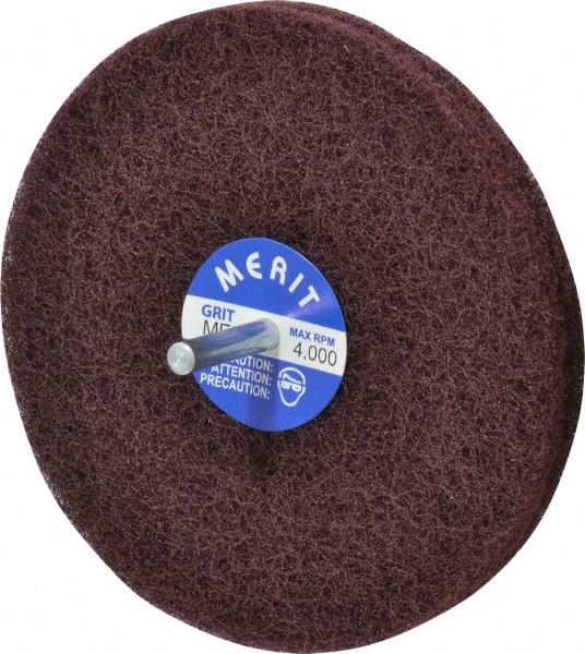 Merit Abrasives - 5" Diam, Medium Mounted Scrubber Buffing Wheel - 2 Ply, Medium Grade, 1/4" Shank Diam, 4,000 RPM - Exact Tooling