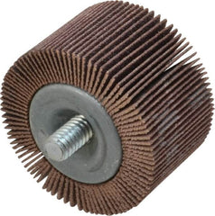 Merit Abrasives - 1-5/8" Diam x 1" Face Width, Fine Aluminum Oxide Coated Mounted Flap Wheel - 1/4-20 Threaded Mount, 120 Grit, Cloth Backing, 25,000 Max RPM - Exact Tooling