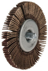 Merit Abrasives - 2-1/2" Diam x 1/4" Face Width, Fine Aluminum Oxide Coated Mounted Flap Wheel - 1/4-20 Threaded Mount, 120 Grit, Cloth Backing, 25,000 Max RPM - Exact Tooling