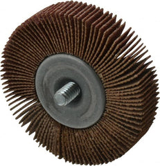 Merit Abrasives - 2-1/2" Diam x 1/2" Face Width, Medium Aluminum Oxide Coated Mounted Flap Wheel - 1/4-20 Threaded Mount, 80 Grit, Cloth Backing, 20,000 Max RPM - Exact Tooling