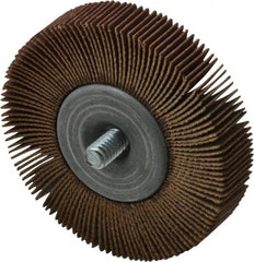 Merit Abrasives - 2-1/2" Diam x 1/2" Face Width, Very Fine Aluminum Oxide Coated Mounted Flap Wheel - 1/4-20 Threaded Mount, 180 Grit, Cloth Backing, 20,000 Max RPM - Exact Tooling