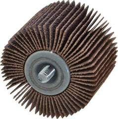 Merit Abrasives - 2" Diam x 1-1/2" Face Width, Medium Aluminum Oxide Coated Mounted Flap Wheel - 1/4-20 Threaded Mount, 60 Grit, Cloth Backing, 25,000 Max RPM - Exact Tooling