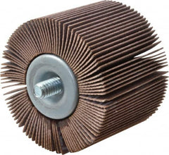 Merit Abrasives - 2" Diam x 1-1/2" Face Width, Very Fine Aluminum Oxide Coated Mounted Flap Wheel - 1/4-20 Threaded Mount, 180 Grit, Cloth Backing, 25,000 Max RPM - Exact Tooling