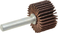 Merit Abrasives - 1" Diam x 5/8" Face Width, Medium Ceramic Alumina Coated Mounted Flap Wheel - 1/4" Shank Mount, 60 Grit, Cloth Backing, 30,000 Max RPM - Exact Tooling