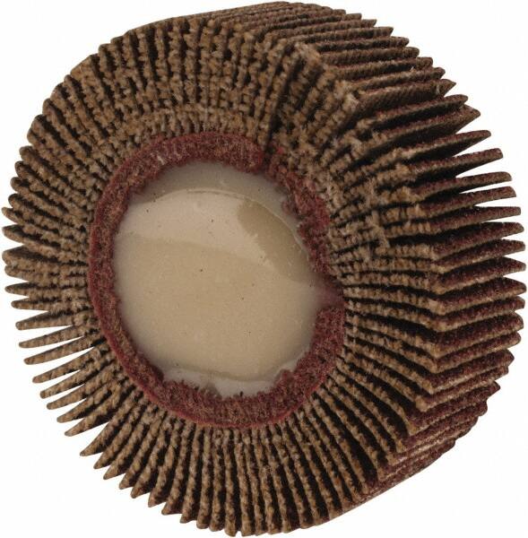 Merit Abrasives - 1-1/2" Diam x 1/2" Face Width, Medium Ceramic Alumina Coated Mounted Flap Wheel - 1/4" Shank Mount, 80 Grit, Cloth Backing, 25,000 Max RPM - Exact Tooling