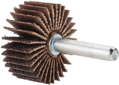 Merit Abrasives - 1-3/8" Diam x 5/8" Face Width, Medium Aluminum Oxide Coated Mounted Flap Wheel - 1/4" Shank Mount, 60 Grit, Cloth Backing, 30,000 Max RPM - Exact Tooling
