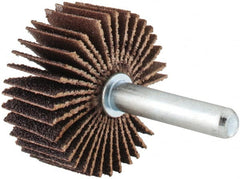 Merit Abrasives - 1-3/8" Diam x 5/8" Face Width, Medium Aluminum Oxide Coated Mounted Flap Wheel - 1/4" Shank Mount, 80 Grit, Cloth Backing, 30,000 Max RPM - Exact Tooling
