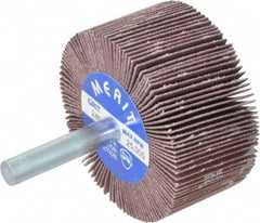 Merit Abrasives - 2" Diam x 1" Face Width, Very Fine Ceramic Alumina Coated Mounted Flap Wheel - 1/4" Shank Mount, 240 Grit, Cloth Backing, 25,000 Max RPM - Exact Tooling