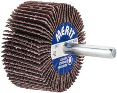 Merit Abrasives - 2" Diam x 1" Face Width, Coarse Aluminum Oxide Coated Mounted Flap Wheel - 1/4" Shank Mount, 40 Grit, Cloth Backing, 25,000 Max RPM - Exact Tooling