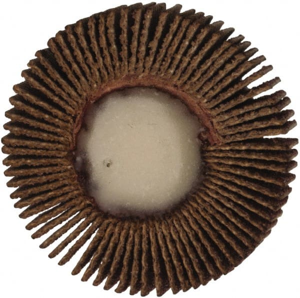 Merit Abrasives - 1-3/16" Diam x 1/4" Face Width, Fine Aluminum Oxide Coated Mounted Flap Wheel - 1/4" Shank Mount, 120 Grit, Cloth Backing, 25,000 Max RPM - Exact Tooling