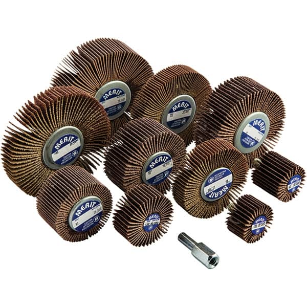 Merit Abrasives - 10 Piece Flap Wheel Kit - 1 & 3" Wheel, 1/4-20 Shank - Exact Tooling