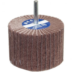 Merit Abrasives - 2" Diam x 1-1/2" Face Width, Fine Aluminum Oxide Nonwoven & Coated Mounted Flap Wheel - 1/4" Shank Mount, 120 Grit, Interleaf, X Weighted Cloth Backing, 12,000 Max RPM - Exact Tooling