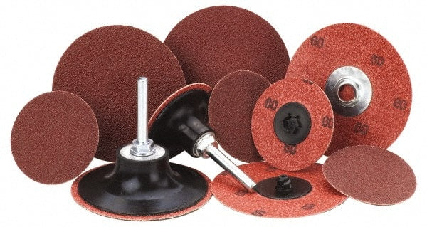 Merit Abrasives - 3" Disc Diam, 24 Grit, Aluminum Oxide Quick Change Disc - Type R Attaching System, Coated, Maroon, Very Coarse Grade, 20,000 RPM - Exact Tooling