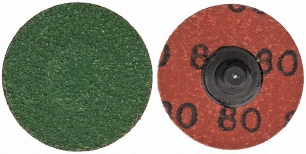 Merit Abrasives - 1-1/2" Disc Diam, 80 Grit, Zirconia Alumina Quick Change Disc - Type R Attaching System, Coated, Blue, Medium Grade, 30,000 RPM - Exact Tooling