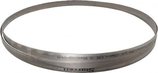 Starrett - 10 to 14 TPI, 12' 6" Long x 3/4" Wide x 0.035" Thick, Welded Band Saw Blade - Bi-Metal, Toothed Edge, Raker Tooth Set, Contour Cutting - Exact Tooling
