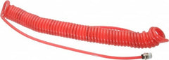 PRO-SOURCE - 0.16 ID, 1/4 Thread, 20' Long, Red Polyurethane Coiled & Self Storing Hose - 125 Max psi, Male Swivel x Male Swivel - Exact Tooling