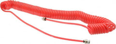 PRO-SOURCE - 0.16 ID, 1/4 Thread, 25' Long, Red Polyurethane Coiled & Self Storing Hose - 125 Max psi, Male Swivel x Male Swivel - Exact Tooling