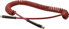 PRO-SOURCE - 1/4" ID, 1/4 Thread, 20' Long, Red Polyurethane Coiled & Self Storing Hose - 220 Max psi, Male Swivel x Male Swivel - Exact Tooling