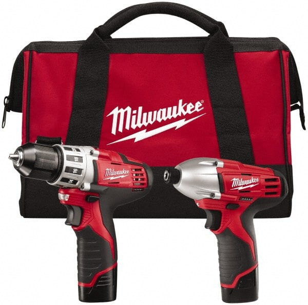 Milwaukee Tool - 12 Volt Cordless Tool Combination Kit - Includes 1/4" Hex Impact Driver & 3/8" Drill/Driver, 2 Lithium-Ion Batteries Included - Exact Tooling