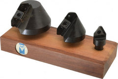 APT - 3 Countersinks, 60° Included Angle, 1/4 to 3/4" Cut Diam Smallest Tool, 1-1/4 to 2-1/2" Cut Diam Largest Tool, Square & Triangle SPGH & TPGH Inserts Indexable Countersink Set - 1/2, 3/4" Shank Diam, 3/8, 1/2° Inscribed Circle, 3 Inserts - Exact Tooling