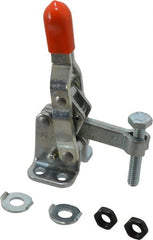 Lapeer - 200 Lb Holding Capacity, Vertical Handle, Manual Hold Down Toggle Clamp - 64° Handle Movement, 110° Bar Opening, Solid Bar, Flanged Base, Carbon Steel - Exact Tooling