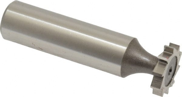 Keo - 5/8" Diam x 1/8" Face Width, High Speed Steel, 10 Teeth, Shank Connection Woodruff Keyseat Cutter - Uncoated, 2-1/8" OAL x 1/2" Shank, Straight Teeth, ANSI 405, Old Standard 5 - Exact Tooling