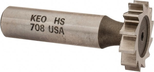 Keo - 1" Diam x 7/32" Face Width, High Speed Steel, 12 Teeth, Shank Connection Woodruff Keyseat Cutter - Uncoated, 2-7/32" OAL x 1/2" Shank, Straight Teeth, ANSI 708, Old Standard 14 - Exact Tooling