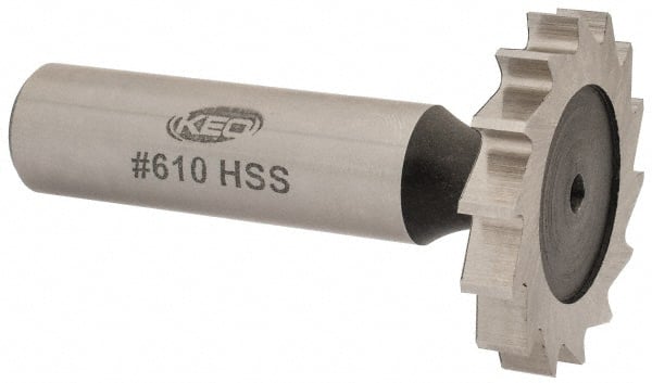 Keo - 1-1/4" Diam x 3/16" Face Width, High Speed Steel, 14 Teeth, Shank Connection Woodruff Keyseat Cutter - Uncoated, 2-3/16" OAL x 1/2" Shank, Straight Teeth, ANSI 610, Old Standard 19 - Exact Tooling