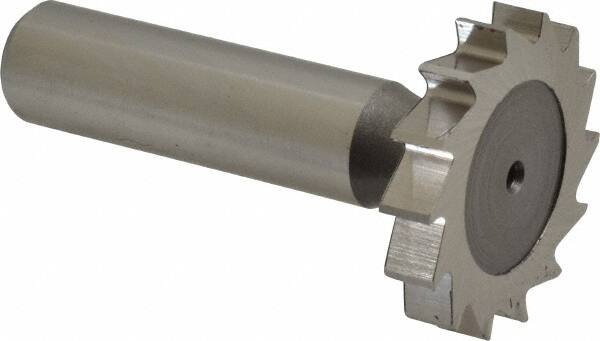 Keo - 1-1/4" Diam x 7/32" Face Width, High Speed Steel, 14 Teeth, Shank Connection Woodruff Keyseat Cutter - Uncoated, 2-7/32" OAL x 1/2" Shank, Straight Teeth, ANSI 710, Old Standard 20 - Exact Tooling