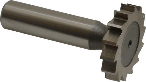 Keo - 1-1/4" Diam x 1/4" Face Width, High Speed Steel, 14 Teeth, Shank Connection Woodruff Keyseat Cutter - Uncoated, 2-1/4" OAL x 1/2" Shank, Straight Teeth, ANSI 810, Old Standard 21 - Exact Tooling