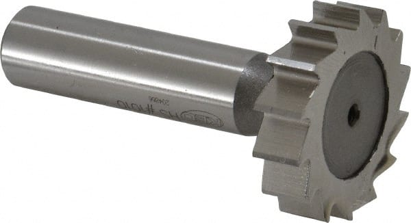 Keo - 1-1/4" Diam x 5/16" Face Width, High Speed Steel, 14 Teeth, Shank Connection Woodruff Keyseat Cutter - Uncoated, 2-5/16" OAL x 1/2" Shank, Straight Teeth, ANSI 1010, Old Standard D - Exact Tooling