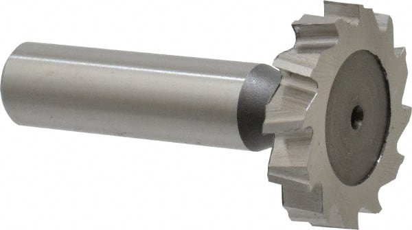 Keo - 1-1/4" Diam x 1/4" Face Width, High Speed Steel, 12 Teeth, Shank Connection Woodruff Keyseat Cutter - Uncoated, 2-1/4" OAL x 1/2" Shank, Staggered Teeth, ANSI 810, Old Standard 21 - Exact Tooling