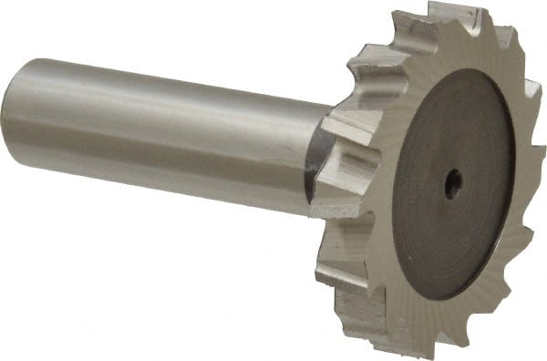 Keo - 1-1/2" Diam x 1/4" Face Width, High Speed Steel, 14 Teeth, Shank Connection Woodruff Keyseat Cutter - Uncoated, 2-1/4" OAL x 1/2" Shank, Staggered Teeth, ANSI 812, Old Standard 24 - Exact Tooling