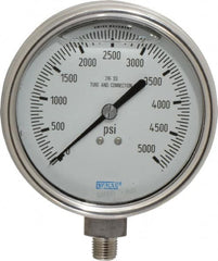 Wika - 4" Dial, 1/4 Thread, 0-5,000 Scale Range, Pressure Gauge - Lower Connection Mount, Accurate to 1% of Scale - Exact Tooling