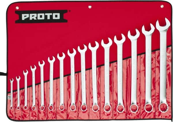 Proto - 15 Piece, 5/16 to 1-1/4", Combination Wrench Set - Inch System of Measurement, Satin Finish, Comes in Nylon Roll - Exact Tooling