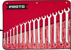 Proto - 15 Piece, 5/16 to 1-1/4", Combination Wrench Set - Inch System of Measurement, Satin Finish, Comes in Nylon Roll - Exact Tooling