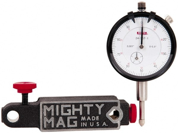 SPI - 0.001" Graduation, 0-100 Dial Reading, Indicator & Base Kit - 4-1/2" Base Length x 1-1/4" Base Width x 1" Base Height, 2" Dial Diam - Exact Tooling