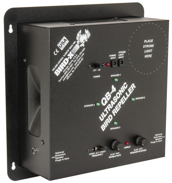Quadblaster - 6,500 Sq Ft Coverage Electronic Animal Repellent - AC Adapter, Targets Birds - Exact Tooling