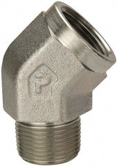 Parker - 1 Male Thread x 1 Female Thread, Zinc Plated Steel Industrial Pipe 45° Street Elbow - MNPTF x FNPTF, 1,800 psi - Exact Tooling