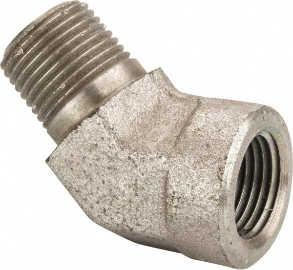 Parker - 3/8 Male Thread x 3/8 Female Thread, Zinc Plated Steel Industrial Pipe 45° Street Elbow - MNPTF x FNPTF, 4,500 psi - Exact Tooling