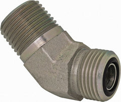 Parker - 1/2" OD, Steel Zinc Plated Male 45° Elbow - 6,000 Max Working psi, O-Ring Face Seal/NPTF Ends - Exact Tooling