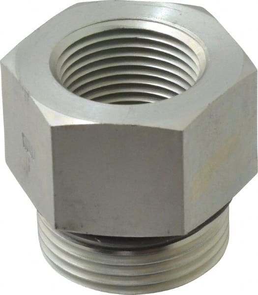 Parker - 1-5/16 - 12 Male Thread x 3/4 Female Thread, Zinc Plated Steel Industrial Pipe Adapter - Male Straight Thread O-Ring x Female NPTF, 4,000 psi - Exact Tooling