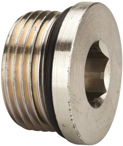 Parker - 1-3/16 - 12 Male Thread, Zinc Plated Steel Industrial Pipe Hex Socket Plug - Male Straight Thread O-Ring, 5,500 psi - Exact Tooling